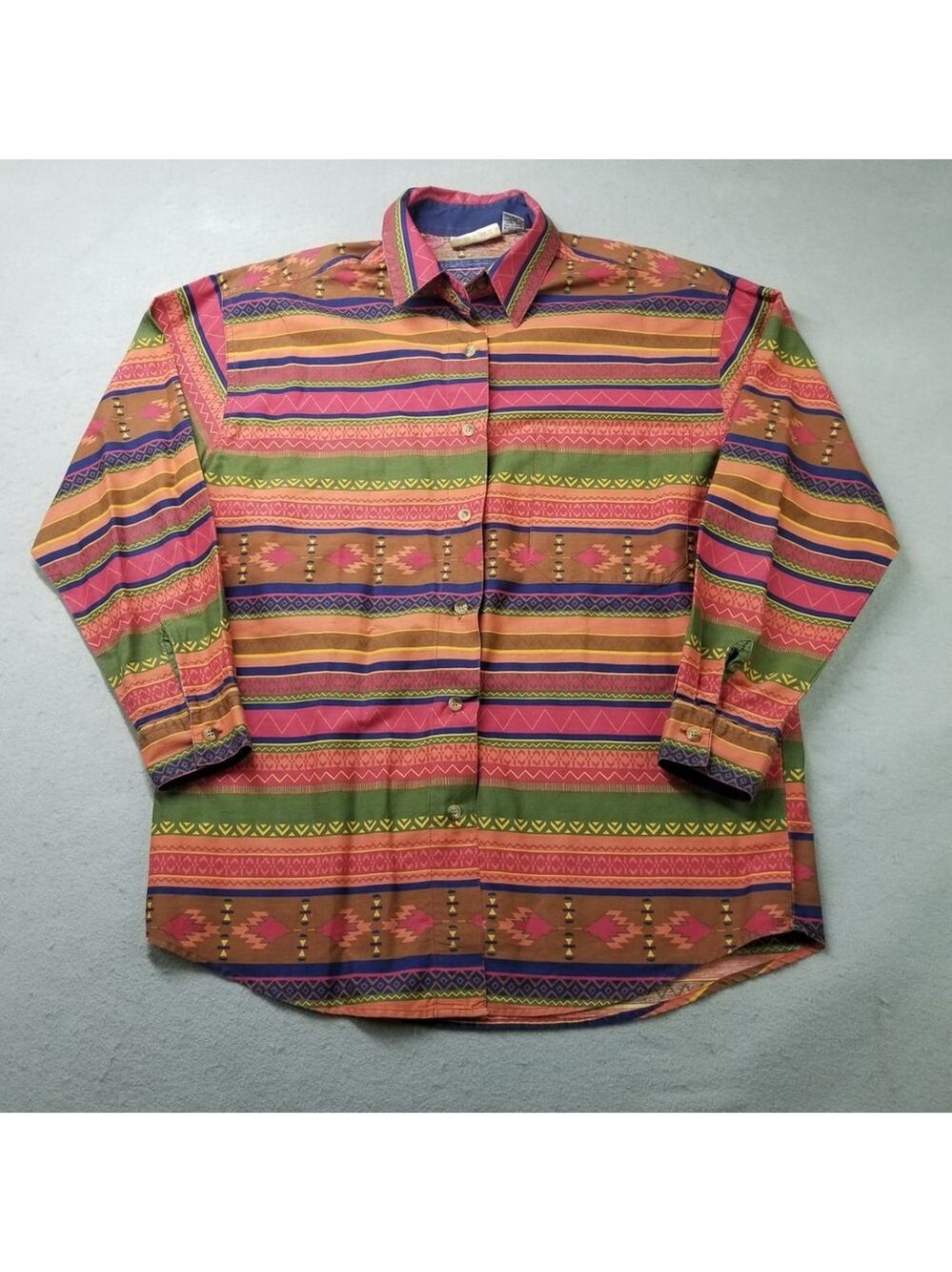 Copper Key Button Shirt Womens Size S Aztec Southwestern Western Striped